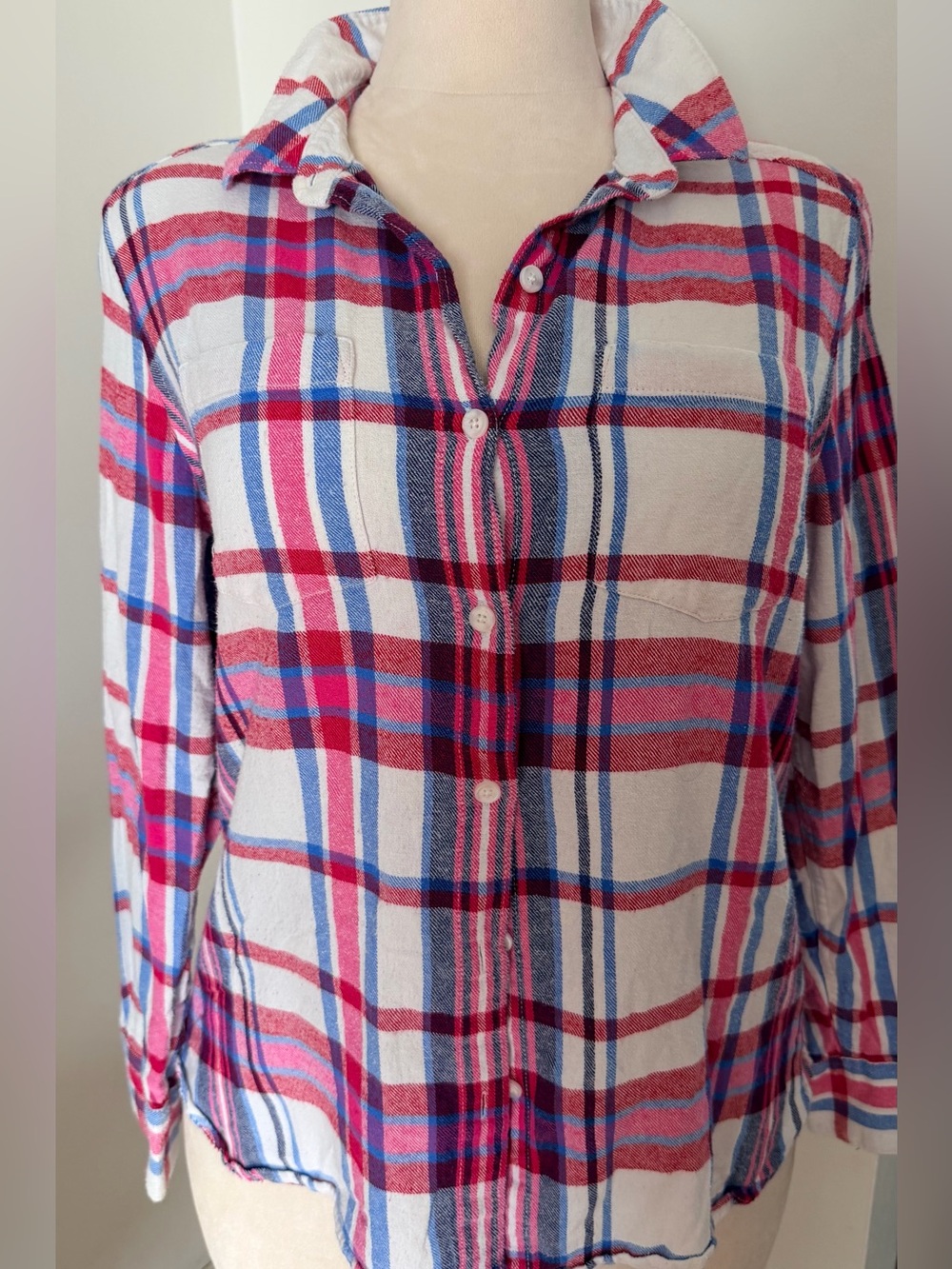Woolrich XL Red Blue Plaid Cotton Flannel Shirt Grandpacore Gorpcore Western